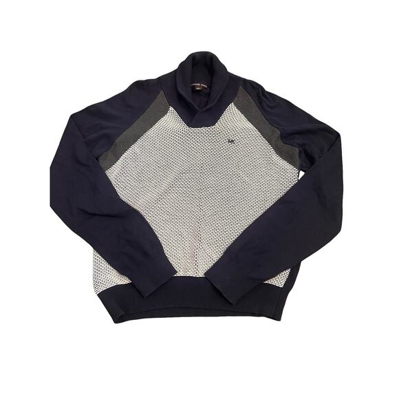 Michael Kors Men’s Shawl Collar Sweater Navy Gray Knit Pullover Size L - Picture 1 of 8